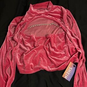 SHEIN Rose Velvet Cutout Blouse